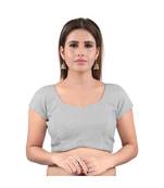 Brocade Back Open Round Neck Silver Blouse