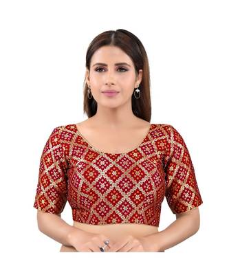 Brocade Back Open Round Neck Maroon Blouse 1
