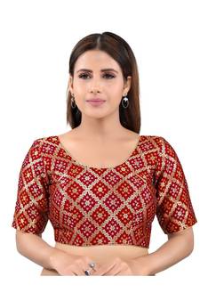 Brocade Back Open Round Neck Maroon Blouse