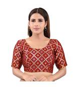 Brocade Back Open Round Neck Maroon Blouse