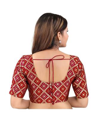 Brocade Back Open Round Neck Maroon Blouse 2
