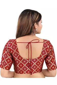 Brocade Back Open Round Neck Maroon Blouse