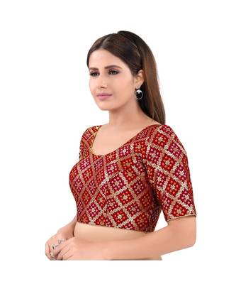 Brocade Back Open Round Neck Maroon Blouse 3