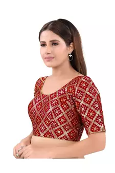Brocade Back Open Round Neck Maroon Blouse