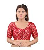 Brocade Back Open Round Neck Red Blouse