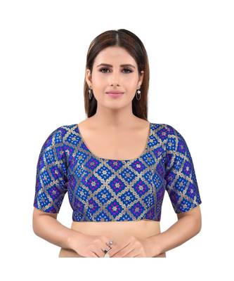 Royal Blue Brocade Printed Readymade Saree Blouse 1