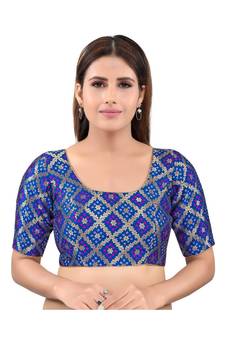 Royal Blue Brocade Printed Readymade Saree Blouse