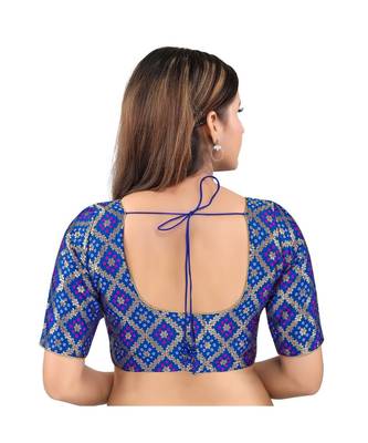 Royal Blue Brocade Printed Readymade Saree Blouse 2