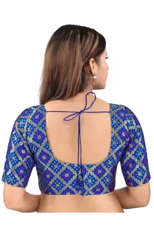 Royal Blue Brocade Printed Readymade Saree Blouse
