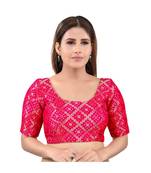 Brocade Back Open Round Neck Tomato-Pink Blouse