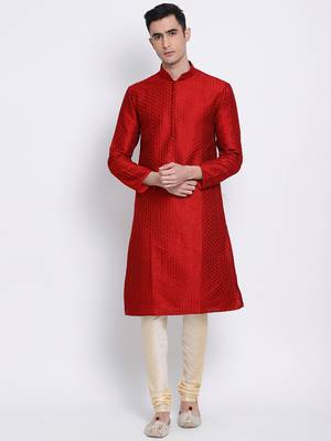 Sanwara Men's Solid Beige Colour Art Silk Payjamas 5