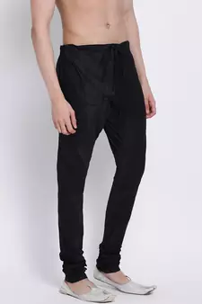 Sanwara Men's Solid Black Colour Art Silk Payjamas