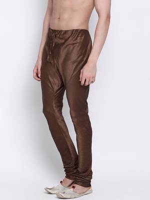 Sanwara Men's Solid Brown Colour Art Silk Payjamas 2