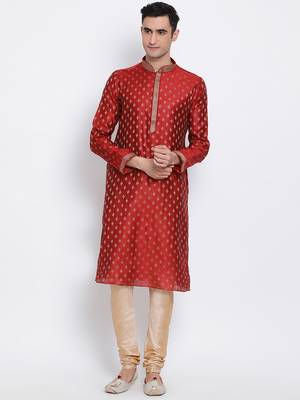 Sanwara Men's Solid Deep Beige Colour Art Silk Payjamas 5