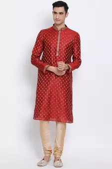 Sanwara Men's Solid Deep Beige Colour Art Silk Payjamas