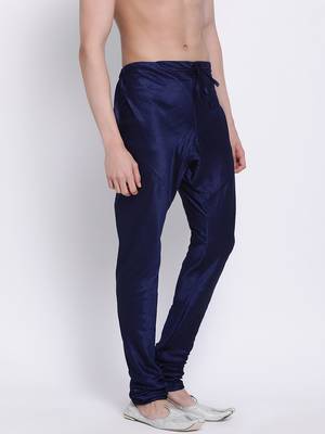 Sanwara Men's Solid Deep Blue Colour Art Silk Payjamas 3