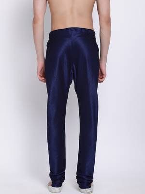 Sanwara Men's Solid Deep Blue Colour Art Silk Payjamas 4