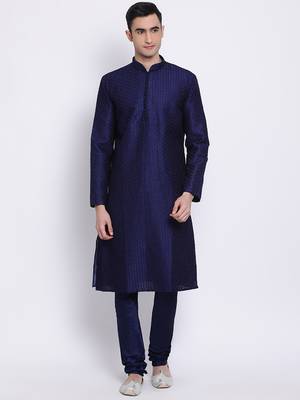 Sanwara Men's Solid Deep Blue Colour Art Silk Payjamas 5