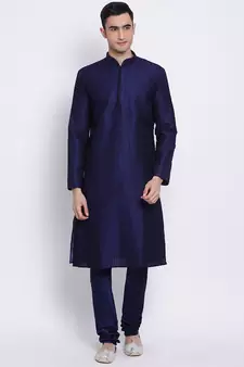 Sanwara Men's Solid Deep Blue Colour Art Silk Payjamas