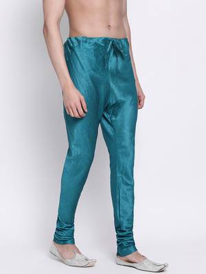 Sanwara Men's Solid Firozi Colour Art Silk Payjamas 3