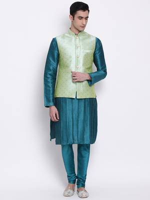 Sanwara Men's Solid Firozi Colour Art Silk Payjamas 5