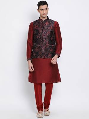 Sanwara Men's Solid Marron Colour Art Silk Payjamas 5
