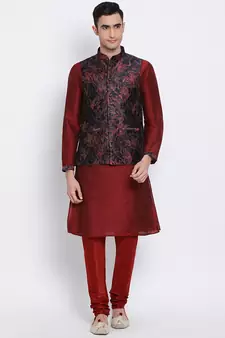 Sanwara Men's Solid Marron Colour Art Silk Payjamas