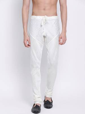 Sanwara Men's Solid Off White Colour Art Silk Payjamas 1