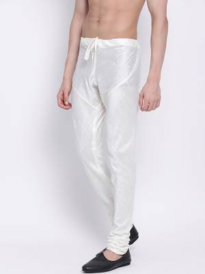 Sanwara Men's Solid Off White Colour Art Silk Payjamas 2