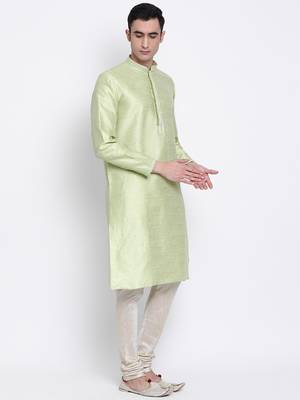 Sanwara Men's Solid Pista Colour Art Silk Payjamas 5