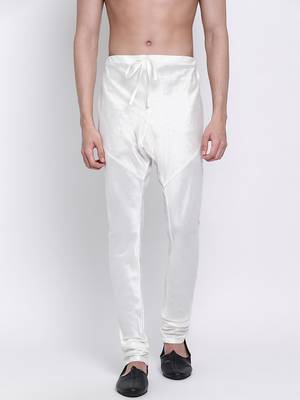 Sanwara Men's Solid White Colour Art Silk Payjamas 1