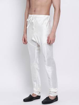 Sanwara Men's Solid White Colour Art Silk Payjamas 2