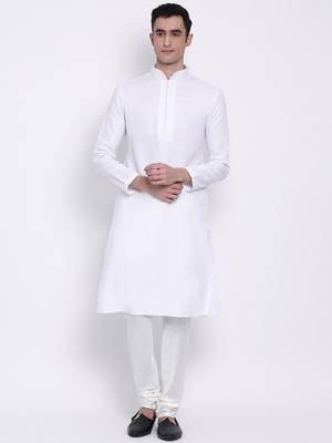 Sanwara Men's Solid White Colour Art Silk Payjamas 5