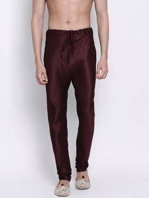 Sanwara Men's Solid Wine Colour Art Silk Payjamas 1