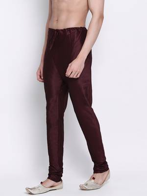 Sanwara Men's Solid Wine Colour Art Silk Payjamas 2