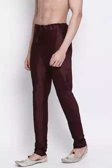 Sanwara Men's Solid Wine Colour Art Silk Payjamas