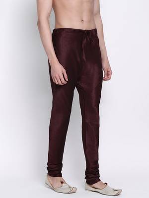 Sanwara Men's Solid Wine Colour Art Silk Payjamas 3
