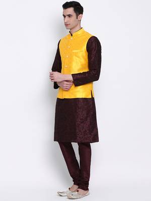 Sanwara Men's Solid Wine Colour Art Silk Payjamas 5