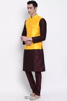 Sanwara Men's Solid Wine Colour Art Silk Payjamas