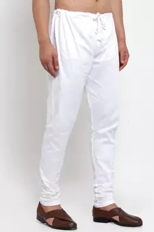 Sanwara Men's Solid White Colour Cotton Churidar