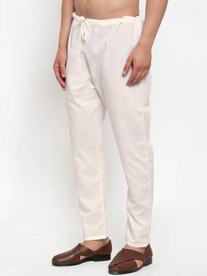 Sanwara Men's Solid Off White Colour Cotton Payjamas 3