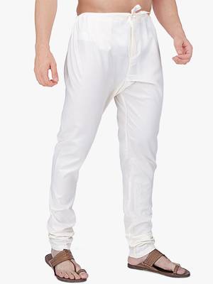 White Cotton Plain Men's Churidar 2