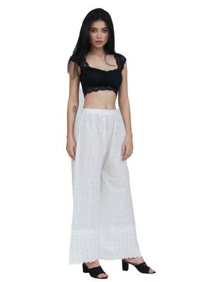ETHNIC GIRLS Women's Full Chicken Relaxed White palazzo 2