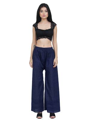 ETHNIC GIRLS Women's Full Chicken Relaxed Navy Blue Free Size Palazzo Pant 1