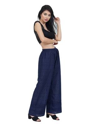 ETHNIC GIRLS Women's Full Chicken Relaxed Navy Blue Free Size Palazzo Pant 2