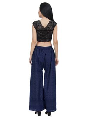 ETHNIC GIRLS Women's Full Chicken Relaxed Navy Blue Free Size Palazzo Pant 3