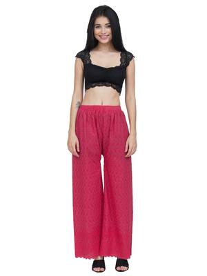ETHNIC GIRLS Women's Full Chicken Relaxed Magenta Free Size Palazzo Pant 1