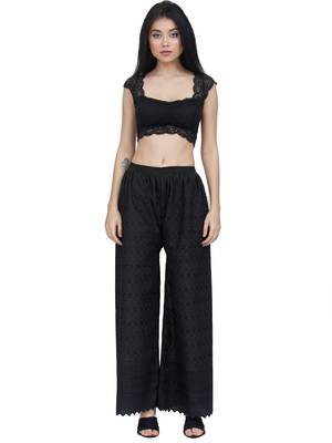 ETHNIC GIRLS Women's Full Chicken Relaxed Black Free Size Palazzo Pant 1