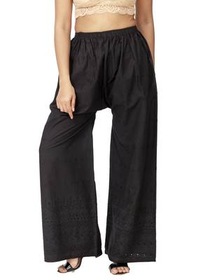 ETHNIC GIRLS Women's Half Chikankari Chikan Black Free Size Palazzo Pant 1