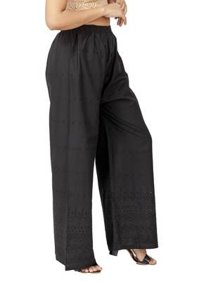 ETHNIC GIRLS Women's Half Chikankari Chikan Black Free Size Palazzo Pant 2